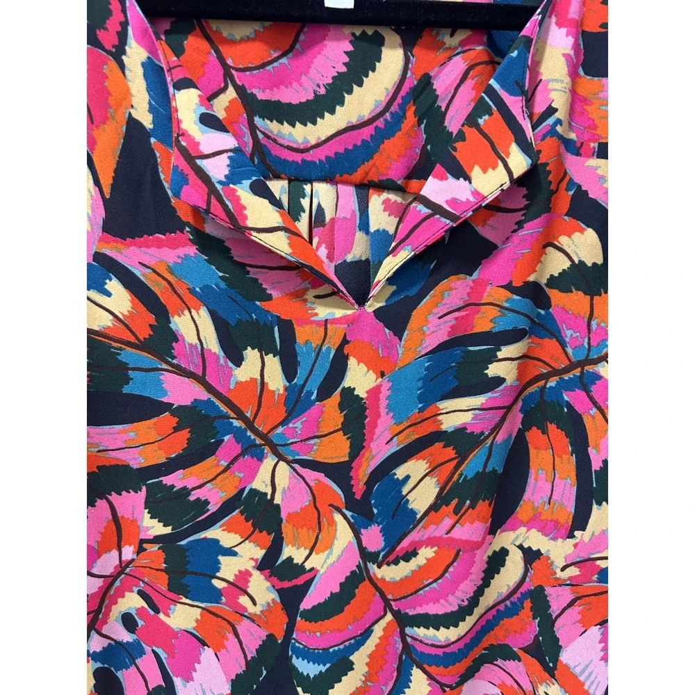 DR2 by Daniel Rainn Tropical Leaf Print Blouse Pink Orange Blue L ZDR12813PR1
